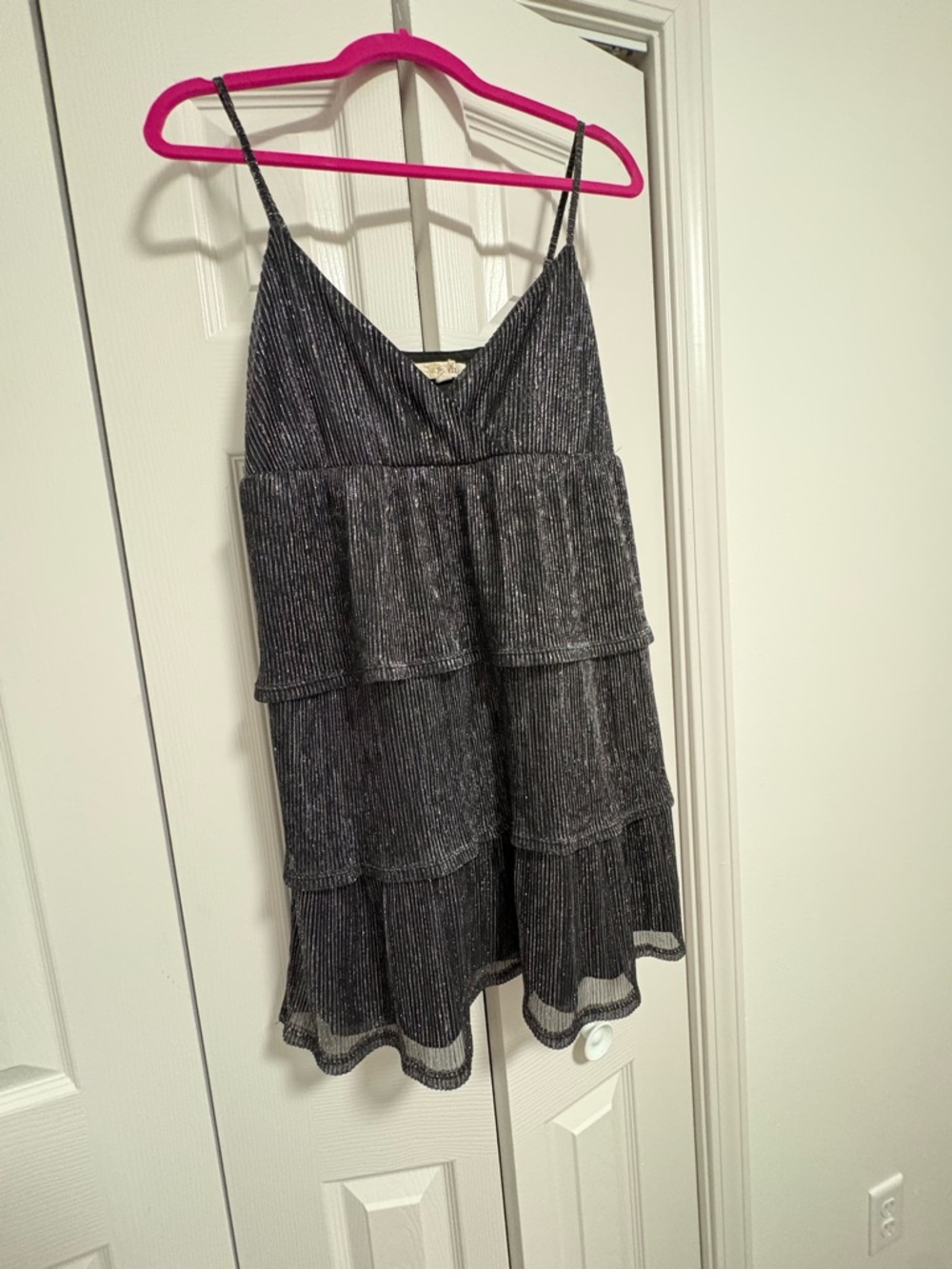 Sleeveless Tiered Sparkle Cami Dress - Black